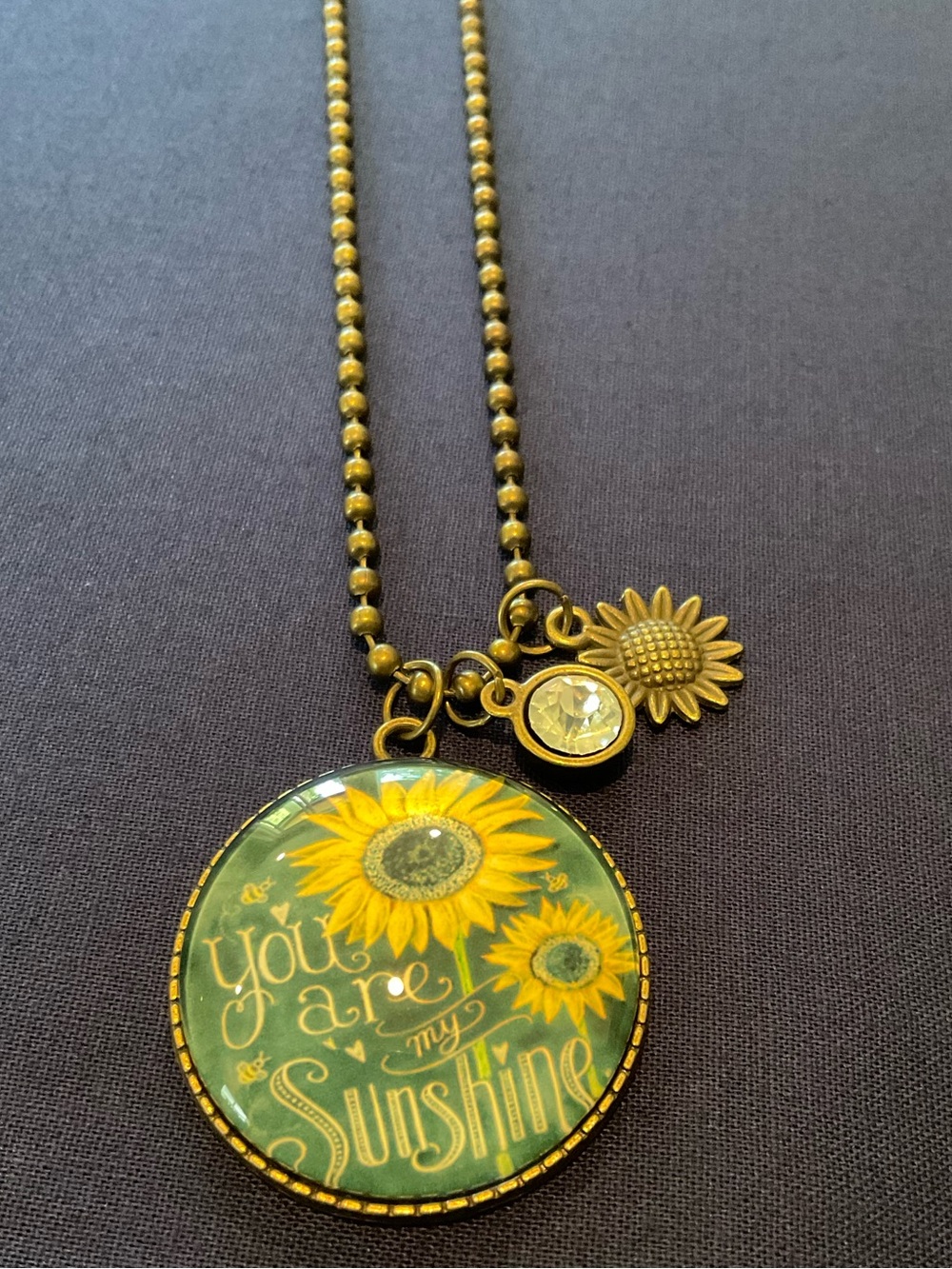 Sunflower 'You Are My Sunshine' Pendant Necklace - Yellow & Green